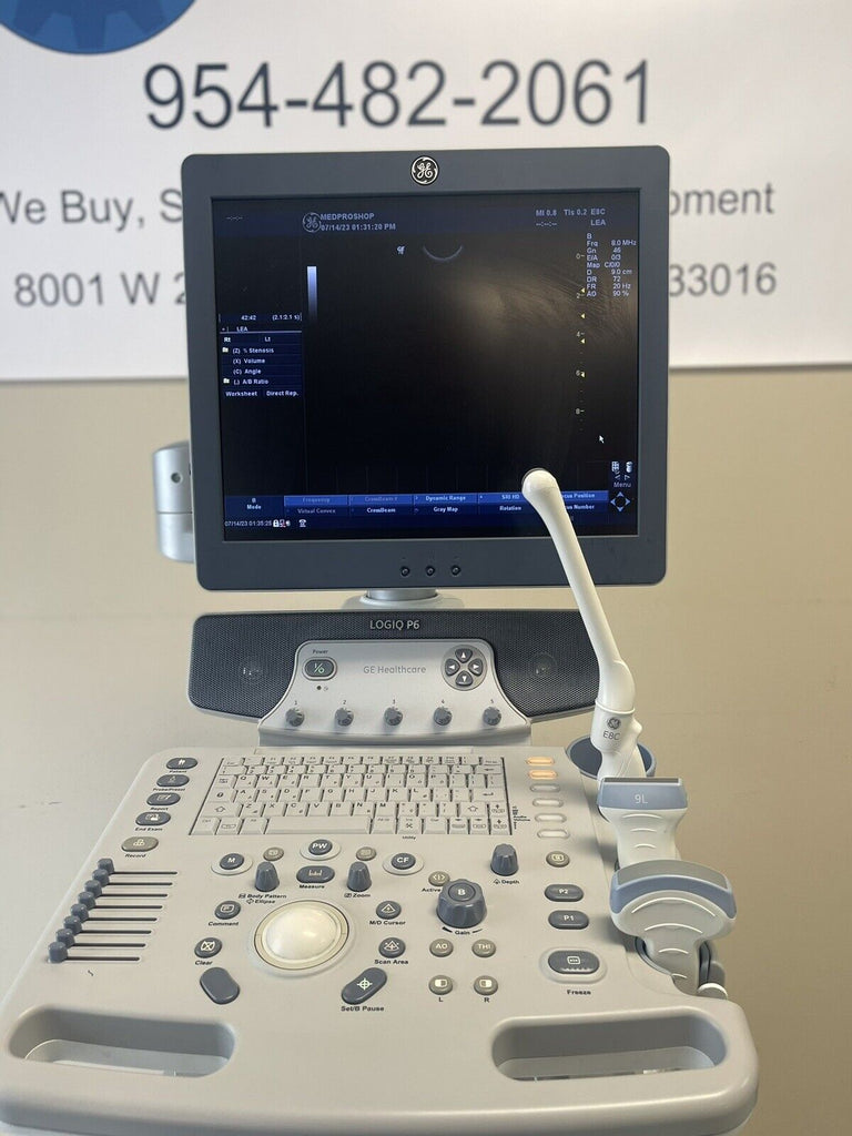 GE LOGIQ P6 Ultrasound System 2010 with 3 Probes 9L E8C 4C
