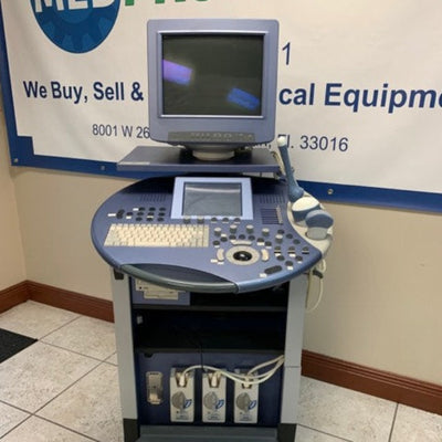 GE Voluson 730 (2003) with 3 probes, 3D Endocavity, 3D abdominal, and 2D abdominal. - MEDPROSHOP 